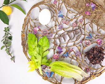 Blooming Spring Seder Plate: Modern Jewish Art, Pesach Centerpiece