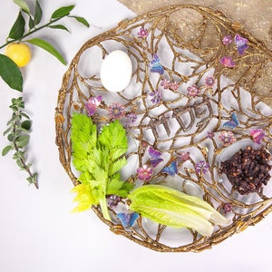 Seder Teller Blühender Frühling, Pessach Seder Teller Moderne jüdische Kunst Pessach-Teller Seder Herzstück Jedaica Housewarming Hochzeitsgeschenk