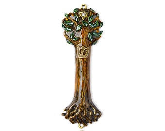 Mezuzah Case Tree of Life Wooden Texture Unique Design 5.5" Size Cover Fit 4.5" / 12cm Scroll