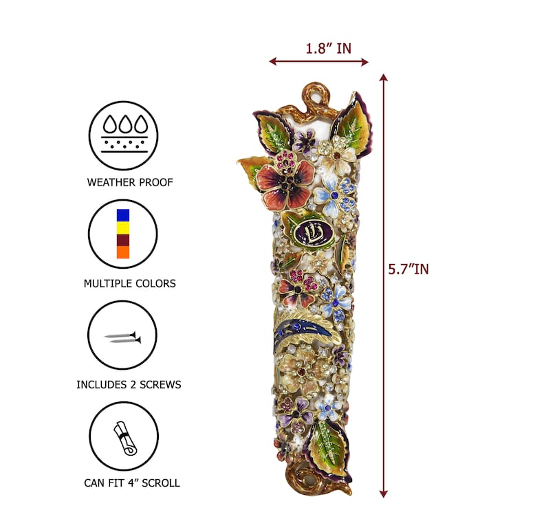 Set 3 Mezuzah In Vetro Con Pergamena Shadai - Colori Oro, Argento, Bronzo - 11x2 Cm Judaica - 2