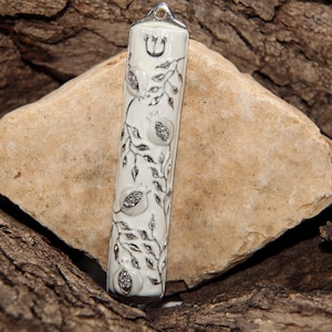 Mezuzah Case Bless This House With Mezuzah Cover Pomegranate Tree Design Crafted in Heavy Brass 4&quot; | White Wedding