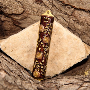 Mezuzah Case Bless This House With Pomegranate Tree Design Crafted in Heavy Brass Door Mezuza Case 4" Israel Judaica