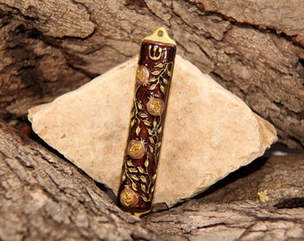 Mezuzah Case Bless This House With Pomegranate Tree Design Crafted in Heavy Brass Door Mezuza Case 4" Israel Judaica