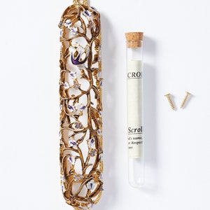 MEZUZAH CASE 6&quot; Grapes on a Vine Exquisite Cover for your Scroll Home Gift Hand Enameled & Set with Crystals 4&quot; Weatherproof Glass Tube