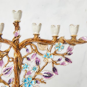 Jewish Hanukkah Menorah Tree of life floral designed White