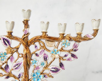 Jewish Hanukkah Menorah Tree of life floral designed ꧂