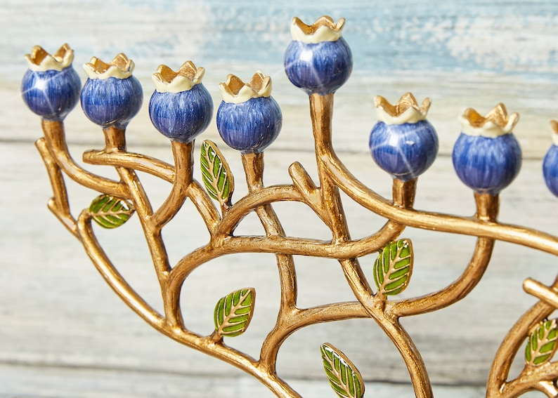 Hanukkah Menorah Jewish lamp, Pomegranate Tree designed for Chanukkah Tree of life Modern Home Decor Judaica Art Holidays Gift Chanukia image 3