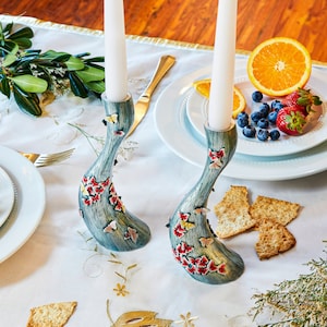 Shabbat Candle Holders Butterflies in forest, Shabbat Set Jewish Home Decor Taper Shabbat Candlesticks Unique Judaica Art, Wedding Gift