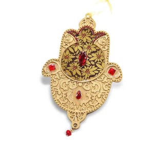 Hamsa wall decor - Handcrafted Wall Hanging Art, Bohemian Style, Hand of Miria, Also known as Hand of Fatima - For Home Blessing | Gold