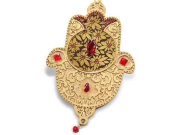 Hamsa wall decor - Handcrafted Wall Hanging Art, Bohemian Style, Hand of Miria, Also known as Hand of Fatima - For Home Blessing | Gold