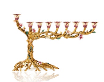 Floral Tree of Life Hanukkah Menorah - Modern Judaica Home Decor