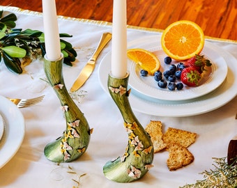 Butterfly Shabbat Candle Holders, Jewish Home Decor, Judaica Wedding Gift