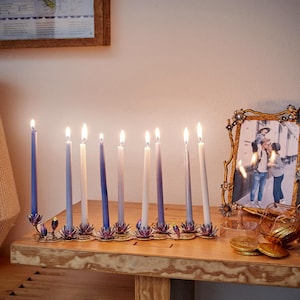 Lotus Chanukah Menorah the flawless flowers rising, Jewish 9 candles Hanukkah Menorah