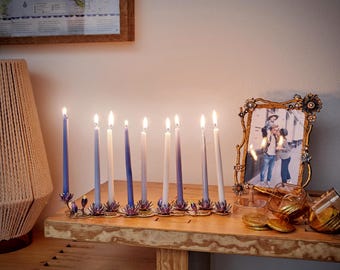 Lotus Chanukah Menorah the flawless flowers rising, Jewish 9 candles Hanukkah Menorah
