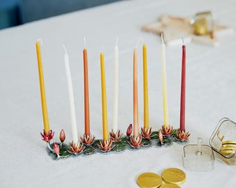 Lotus Chanukah Menorah the flawless flowers rising, Jewish 9 candles Hanukkah Menorah
