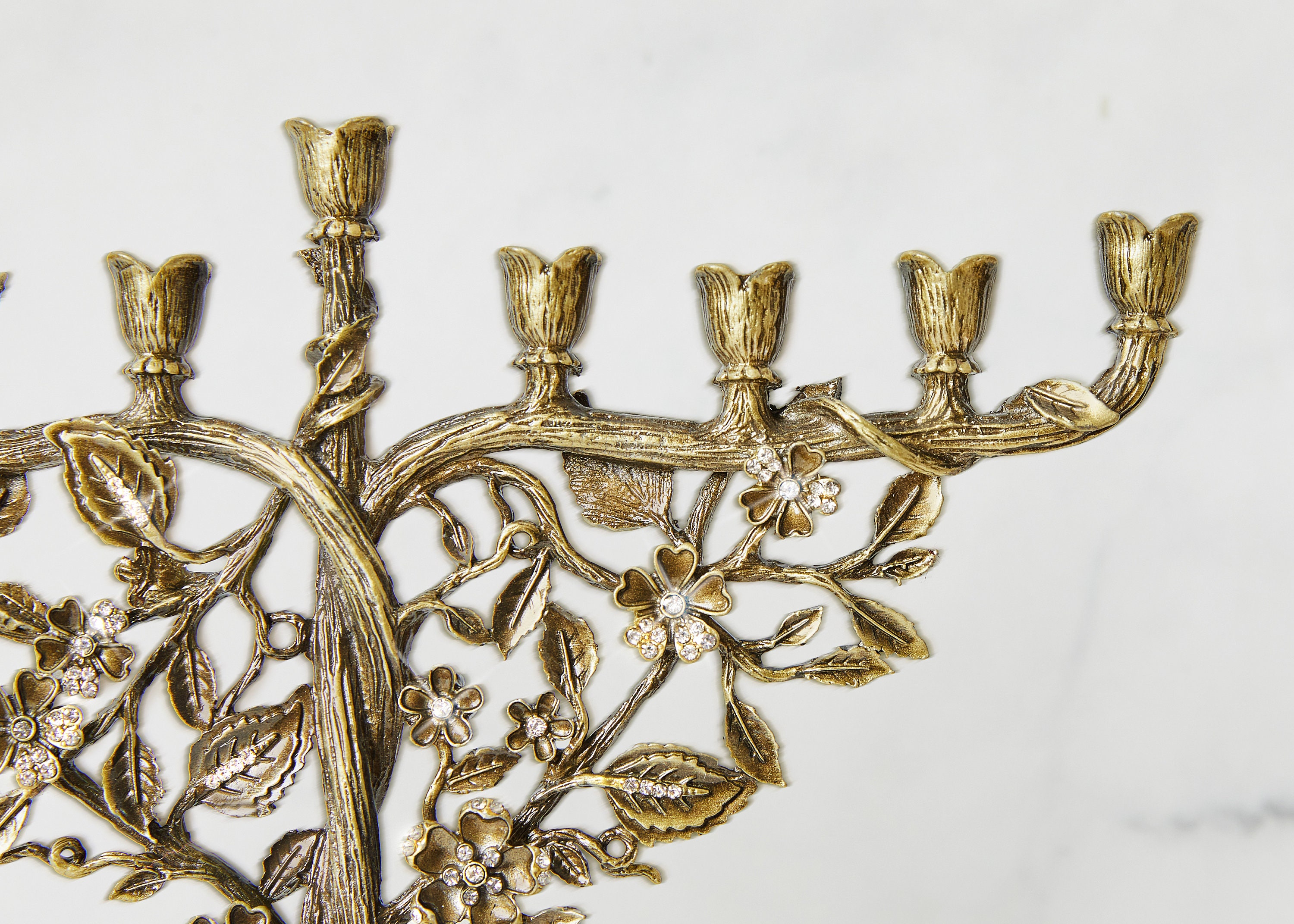 Hanukkah Menorah Jewish lamp Tree of life Floral designed for Chanukkah Modern Judaica Home Decor Art Holidays Gift Nine Branches Chanukia