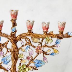 Jewish Hanukkah Menorah Tree of life floral designed Pink