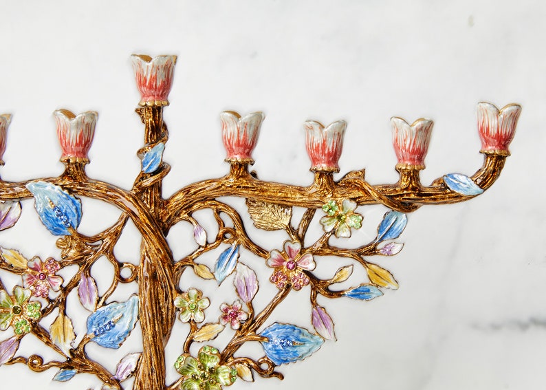 Jewish Hanukkah Menorah Tree of life floral designed Pink