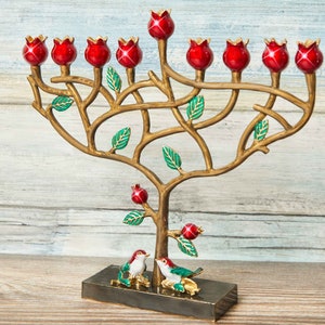 Hanukkah Menorah Jewish lamp Pomegranate Tree designed for Chanukkah Tree of life Modern Home Decor Judaica Art Holidays Gift Chanukia