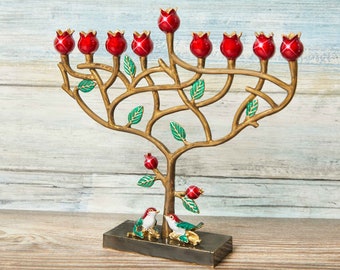 Hanukkah Menorah | Jewish lamp, Pomegranate Tree designed for Chanukkah | Tree of life Modern Home Decor Judaica Art Holidays Gift Chanukia