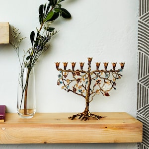 Menorah Tree of Life Hanukkah lighting Jewish home gift Hanukkiah for chanukah 9 Branches - White dove on a tree