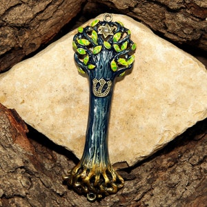 Mezuzah Case Tree of Life Wooden Texture Design Crafted with David Star 4.5&quot; Hand Painted Home Jewish gift Modern case Mezuzah Cover Scroll
