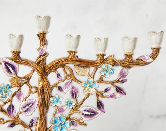 Hanukkah Menorah Jewish lamp Tree of life Floral designed for Chanukkah Modern Judaica Home Decor Art Holidays Gift Nine Branches Chanukia