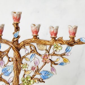 Hanukkah Menorah Jewish lamp Tree of life Floral designed for Chanukkah Modern Judaica Home Decor Art Holidays Gift Nine Branches Chanukia