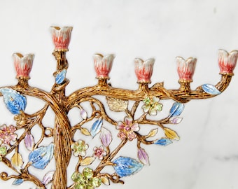 Hanukkah Menorah Jewish lamp Tree of life Floral designed for Chanukkah Modern Judaica Home Decor Art Holidays Gift Nine Branches Chanukia