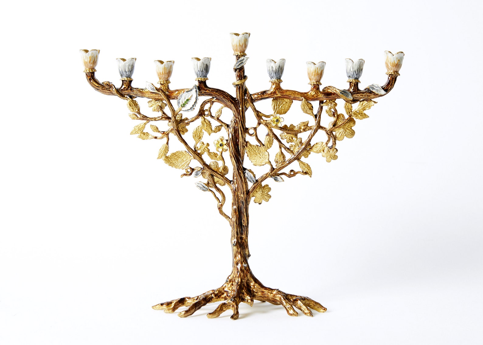 Jewish Hanukkah Menorah Candle Holder With Flower On Vine Etsy
