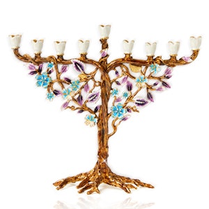 Jewish Hanukkah Menorah Tree of life floral designed image 3