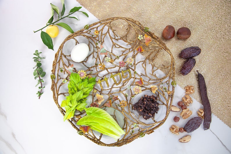 Seder Plate Blooming Spring, Passover Seder Plate Modern Jewish Art Pesach Plate Seder Centerpiece Judaica Housewarming Wedding Gift