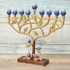 Hanukkah Menorah | Jewish lamp, Pomegranate Tree designed for Chanukkah | Tree of life Modern Home Decor Judaica Art Holidays Gift Chanukia