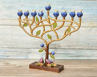 Hanukkah Menorah | Jewish lamp, Pomegranate Tree designed for Chanukkah | Tree of life Modern Home Decor Judaica Art Holidays Gift Chanukia