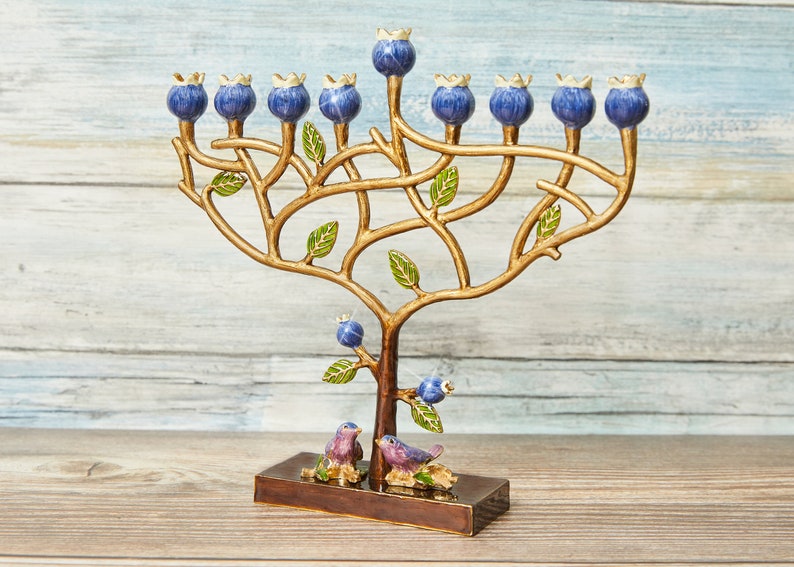 Hanukkah Menorah Jewish lamp, Pomegranate Tree designed for Chanukkah Tree of life Modern Home Decor Judaica Art Holidays Gift Chanukia image 1