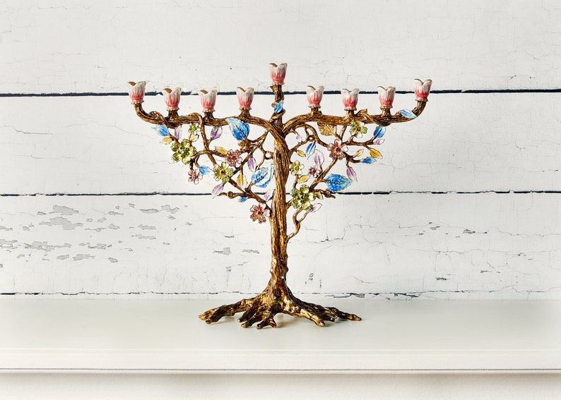 Jewish Hanukkah Menorah Tree of life floral designed image 9