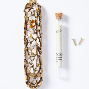 MEZUZAH CASE 6&quot; Grapes on a Vine Exquisite Cover for your Scroll Home Gift Hand Enameled & Set with Crystals 4&quot; Weatherproof Glass Tube