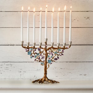 Jewish Hanukkah Menorah Tree of life floral designed image 2