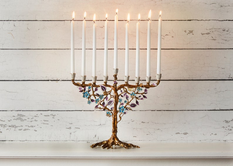 Jewish Hanukkah Menorah Tree of life floral designed image 2