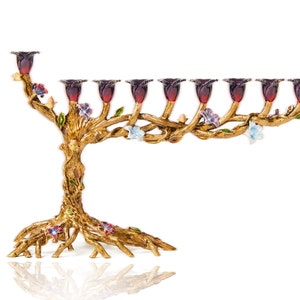 Hanukkah Menorah Jewish lamp Floral Twisted Tree designed for Chanukkah Tree of life Modern Home Decor Judaica Art Holidays Gift Chanukia