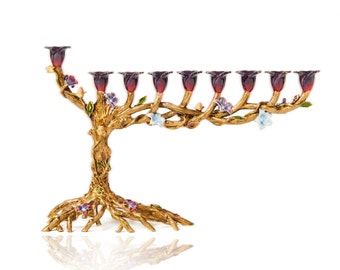 Hanukkah Menorah Jewish lamp Floral Twisted Tree designed for Chanukkah Tree of life Modern Home Decor Judaica Art Holidays Gift Chanukia