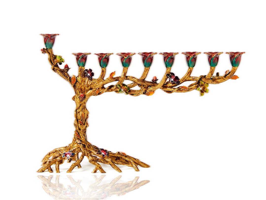 Yair Emanuel Hanukkah Menorah Moderna In Alluminio Con Albero Della Vita – 7 Pollici, Per Candele Standard