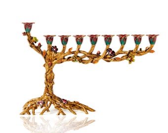 Hanukkah Menorah Jewish lamp Floral Twisted Tree designed for Chanukkah Tree of life Modern Home Decor Judaica Art Holidays Gift Chanukia