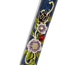 Flowers on A Vine MEZUZAH CASE 5" Exquisite Cover for Mezuzah Scroll Made with strong Materials Hand-Enameled and Hand-Set with Crystals