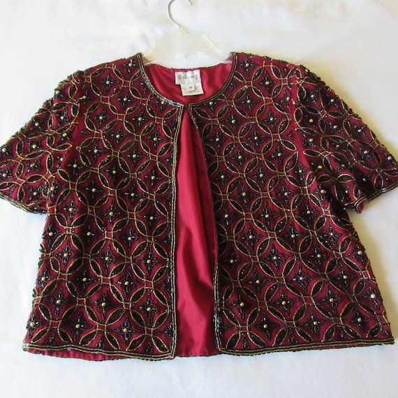 Stenay Vintage Silk Jacket Blazer Maroon Red Black