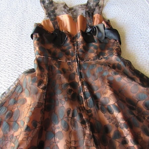 Vintage designer Dress Black Lace overlay Salmon Satin Lined Fit Flare waist 27