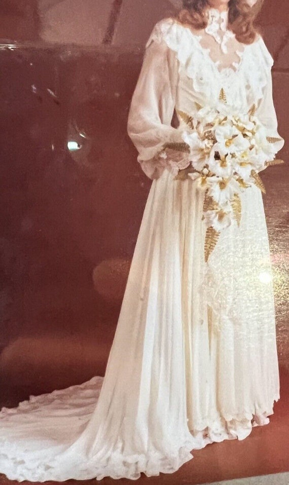 70's Wedding Dress 4 Hat CottageCore Lace Train X… - image 6