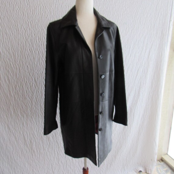 Y2K Lamb Leather Sleek Black Jacket Womens 7/8 S Patchwork Design