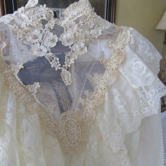 70's Wedding Dress 4 Hat CottageCore Lace Train X… - image 2
