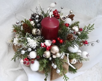 Christmas Gift Winter Christmas Decor Table Centrepiece Candle Holder Xmas Candle Handmade Pine-cone Office gift idea Merry Christmas